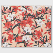 Red and white Lily flowers botanical seamless patt ラッピングペーパー (フラット)