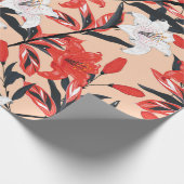 Red and white Lily flowers botanical seamless patt ラッピングペーパー (角)