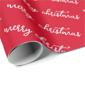 Red And White Merry Christmas Custom Text Template ラッピングペーパー (ロールコーナー)