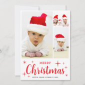 Red and White Merry Christmas Family Photo Collage シーズンカード (正面)