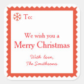 Red and White Merry Christmas Wishes Message スクエアシール (正面)