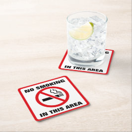 Red and White No Smoking スクエアペーパーコースター