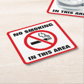 Red and White No Smoking スクエアペーパーコースター (アングル)