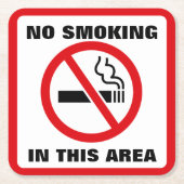 Red and White No Smoking スクエアペーパーコースター (正面)
