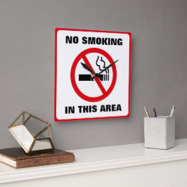 Red and White No Smoking スクエア壁時計