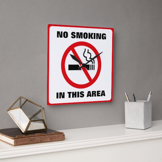 Red and White No Smoking スクエア壁時計 (オフィス)