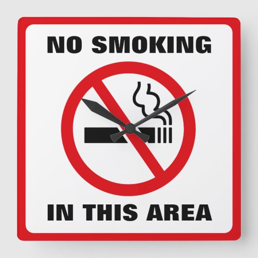 Red and White No Smoking スクエア壁時計 (正面)