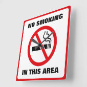 Red and White No Smoking スクエア壁時計 (傾斜)