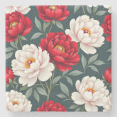 Red and white peony flowers  ストーンコースター (正面)