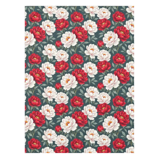 Red and white peony flowers  テーブルクロス (正面)