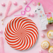 Red and White Peppermint Candy Holiday Paper Plate ペーパープレート (パーティー)