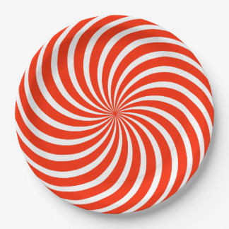 Red and White Peppermint Candy Holiday Paper Plate ペーパープレート