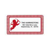 Red and White Plaid Gingham Valentine Cupid ラベル (正面)