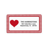 Red and White Plaid Gingham Valentine Heart ラベル (正面)