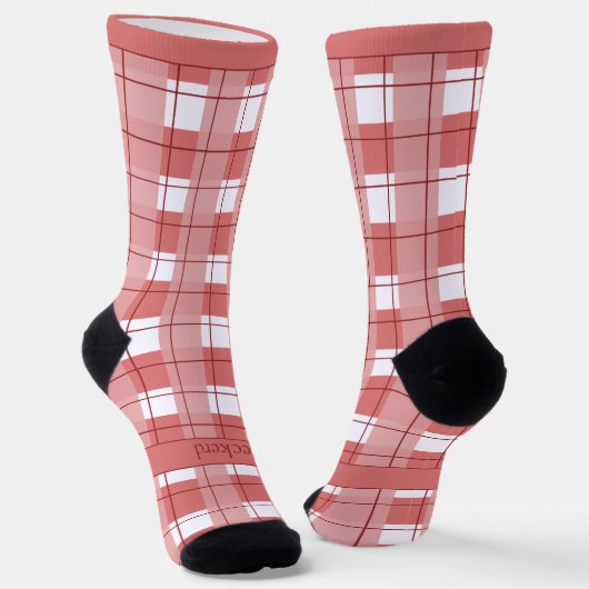 Red and White Plaid, Text on Foot ソックス (傾斜あり)