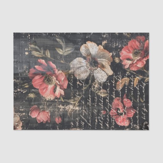 Red and White Poppies and Text on Black BG Tissue 薄葉紙 (正面)