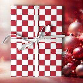 Red and White Retro Check Holiday ラッピングペーパー