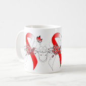 Red and White Ribbon with Butterfly Coffee Mug コーヒーマグカップ (正面左)