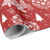 Red and White Scandinavian Heart & Christmas Tree ラッピングペーパー (ロールコーナー)