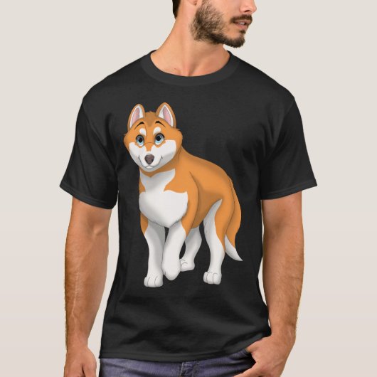 Red and White Siberian Husky Dog with Blue Eyes Tシャツ (正面)