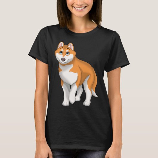 Red and White Siberian Husky Dog with Blue Eyes Tシャツ (正面)