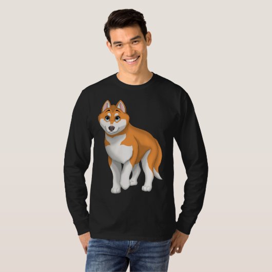 Red and White Siberian Husky Dog with Blue Eyes Tシャツ (正面フル)