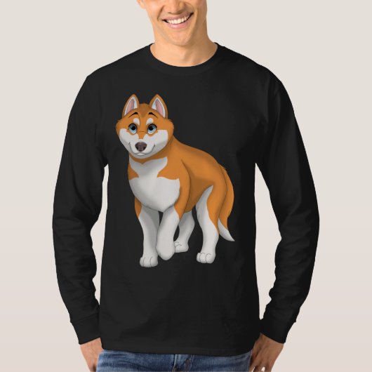 Red and White Siberian Husky Dog with Blue Eyes Tシャツ (正面)