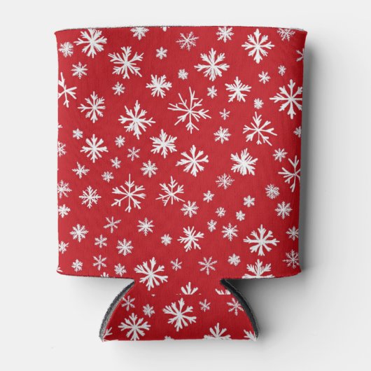 Red and white snowflakes 缶クーラー (正面)