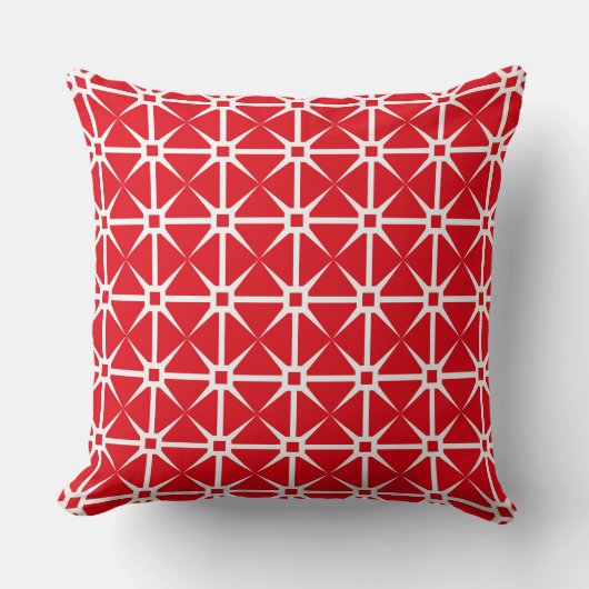 Red and White Square and Star Pattern クッション (正面)