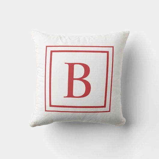Red And White Square Border Monogram  クッション (裏面)