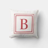 Red And White Square Border Monogram  クッション (正面)