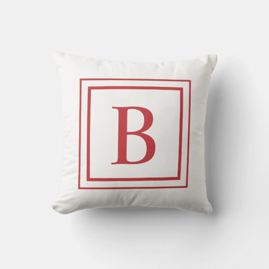 Red And White Square Border Monogram  クッション (正面)