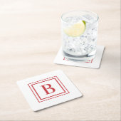 Red And White Square Border Monogram  スクエアペーパーコースター (インサイチュ)