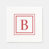 Red And White Square Border Monogram  スタンダードカクテルナプキン (正面)