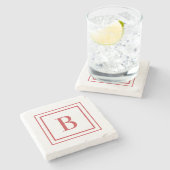 Red And White Square Border Monogram  ストーンコースター (横)