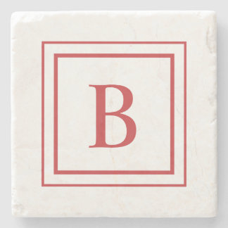 Red And White Square Border Monogram  ストーンコースター