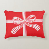 Red and White Striped Bow Accent Pillow アクセントクッション (正面)