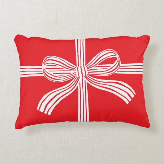 Red and White Striped Bow Accent Pillow アクセントクッション (正面)
