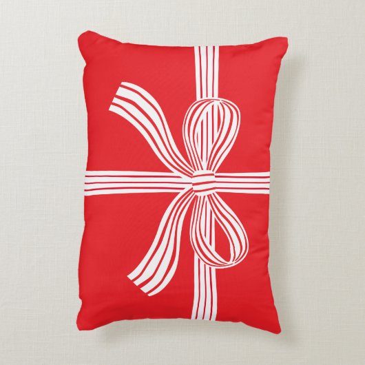 Red and White Striped Bow Accent Pillow アクセントクッション (裏面(縦))