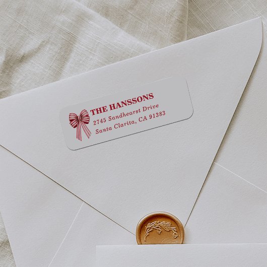 Red and White Striped Bow Return Address Label ラベル
