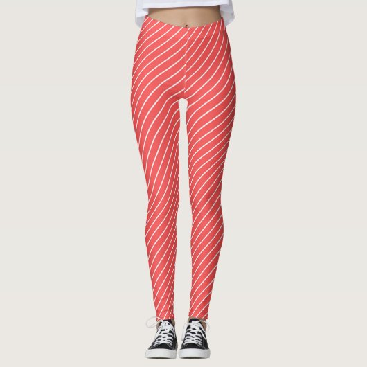 Red And White Stripes And Lines Pattern レギンス (正面)