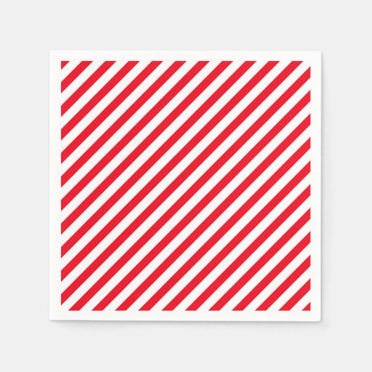 Red and White Stripped Stripes Party Paper Napkins スタンダードカクテルナプキン (正面)