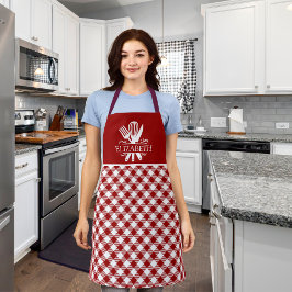 Red and White Tartan Plaid Christmas Pattern エプロン