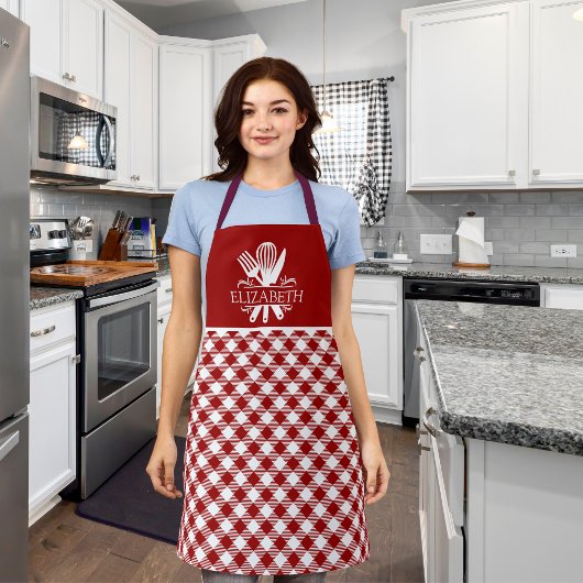 Red and White Tartan Plaid Christmas Pattern エプロン