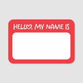 Red and White Whimsical Heart Hello 名札 (正面)