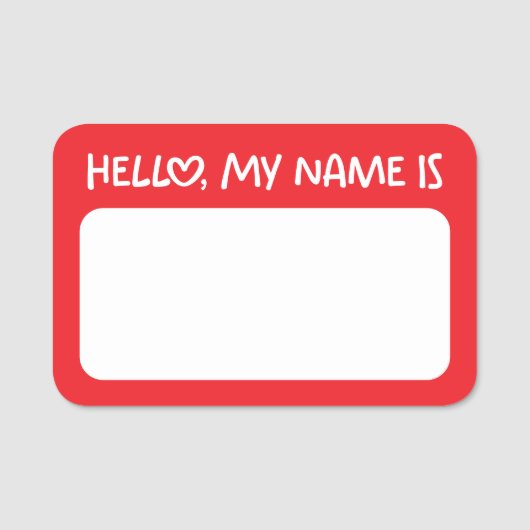 Red and White Whimsical Heart Hello 名札 (正面)