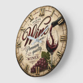 Red and White Wine Rustic Vineyard Kitchen ラージ壁時計 (傾斜)