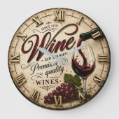 Red and White Wine Rustic Vineyard Kitchen ラージ壁時計 (正面)