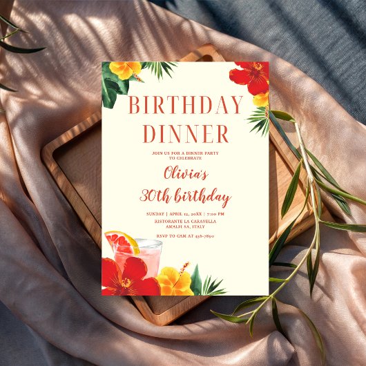 Red and Yellow Cocktail Birthday Dinner Party 招待状