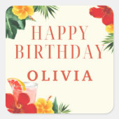 Red and Yellow Cocktail Birthday Party スクエアシール (正面)